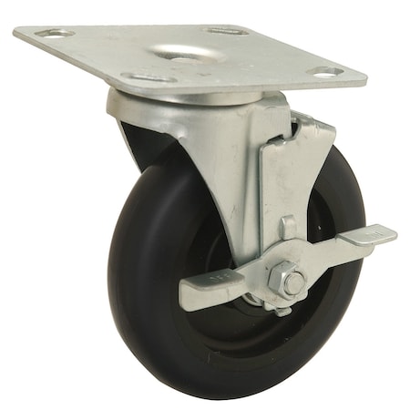 Global Industrial 5 Polyurethane Wheel, Medium Duty Swivel Plate Caster with Brake, 250 Lb. Capacity 585353
